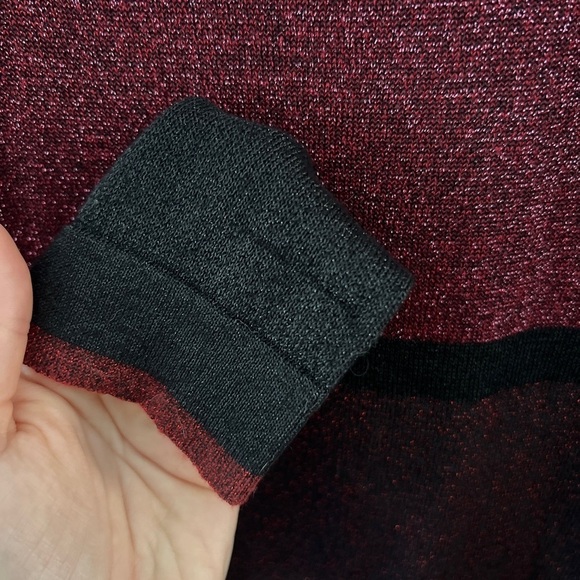 VENUS • Red & Black Crewneck Color Block Sparkly Glittery Striped Sweater Top - Picture 9 of 10